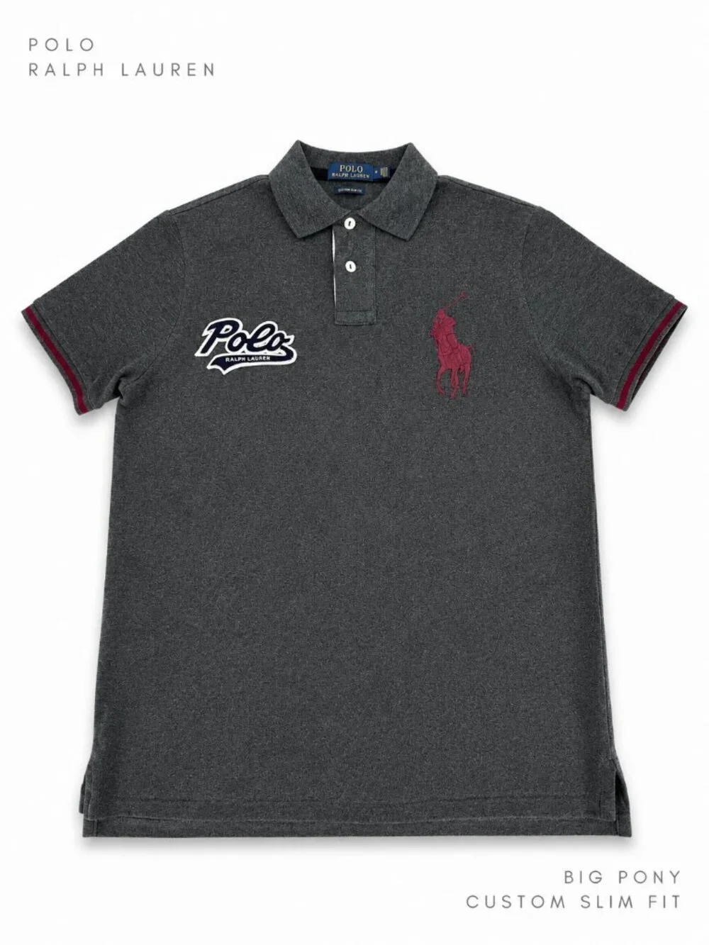Polo Ralph Lauren Big Pony Polo Shirt Gray Custom Slim Fit Men's Medium